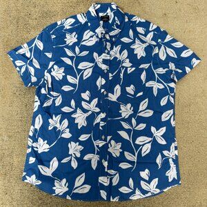 J Crew Hawaiian Shirt Mens XL Blue Floral Flex Washed Vacationwear Resort Travel